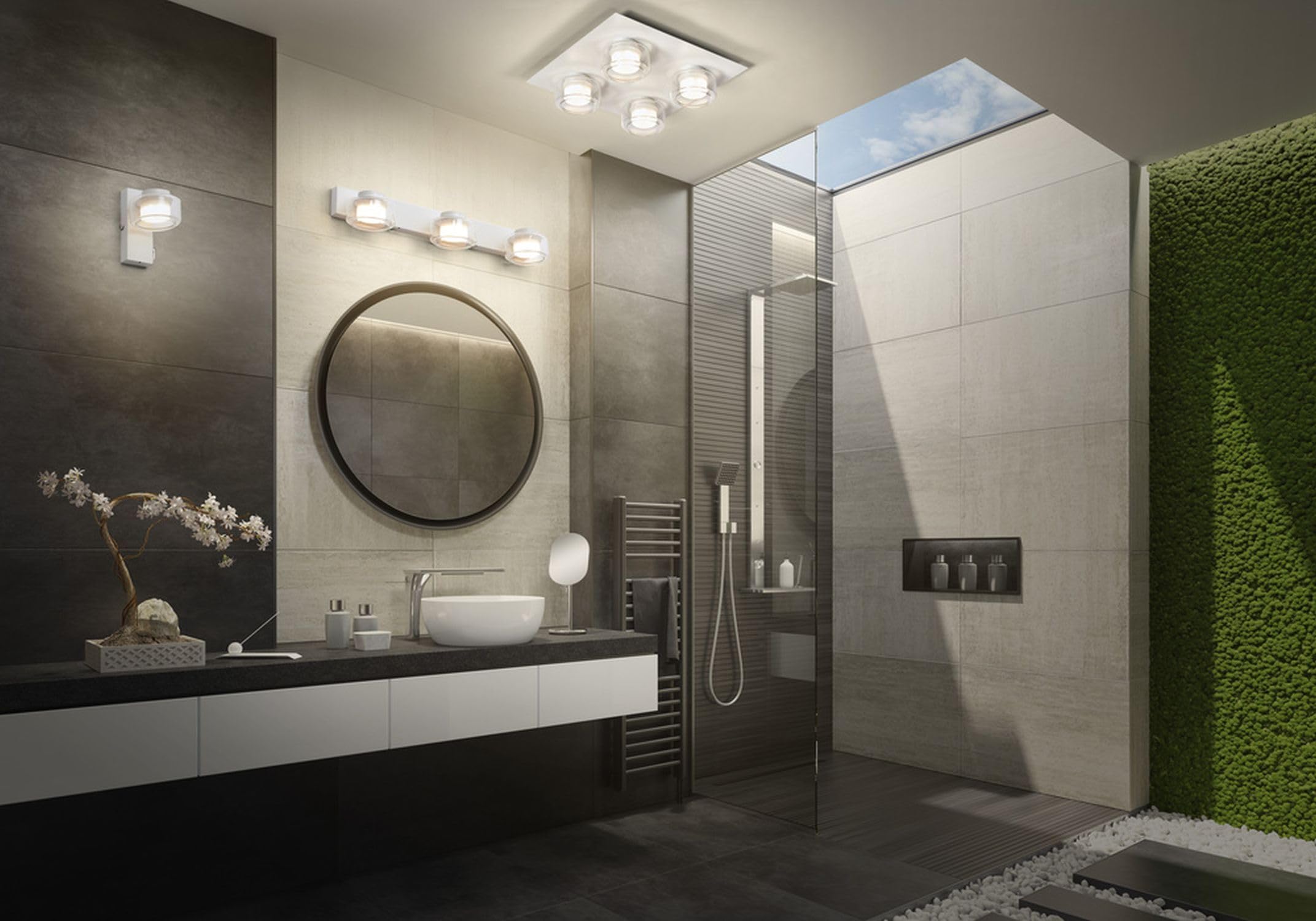 Licht-Erlebnisse LED Wandlampe Metall Glas Weiß 3000-4000 K Click-CCT IP44 modern Badezimmer Flur Schlafzimmer Treppenhaus B:30 cm Wandleuchte Bad