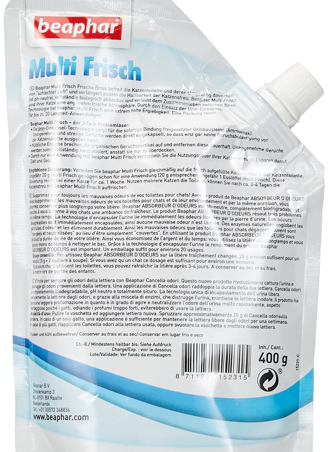 Beaphar Multi Frisch Frische Brise Neutralizator Zapachów do Kuwety, 400 g