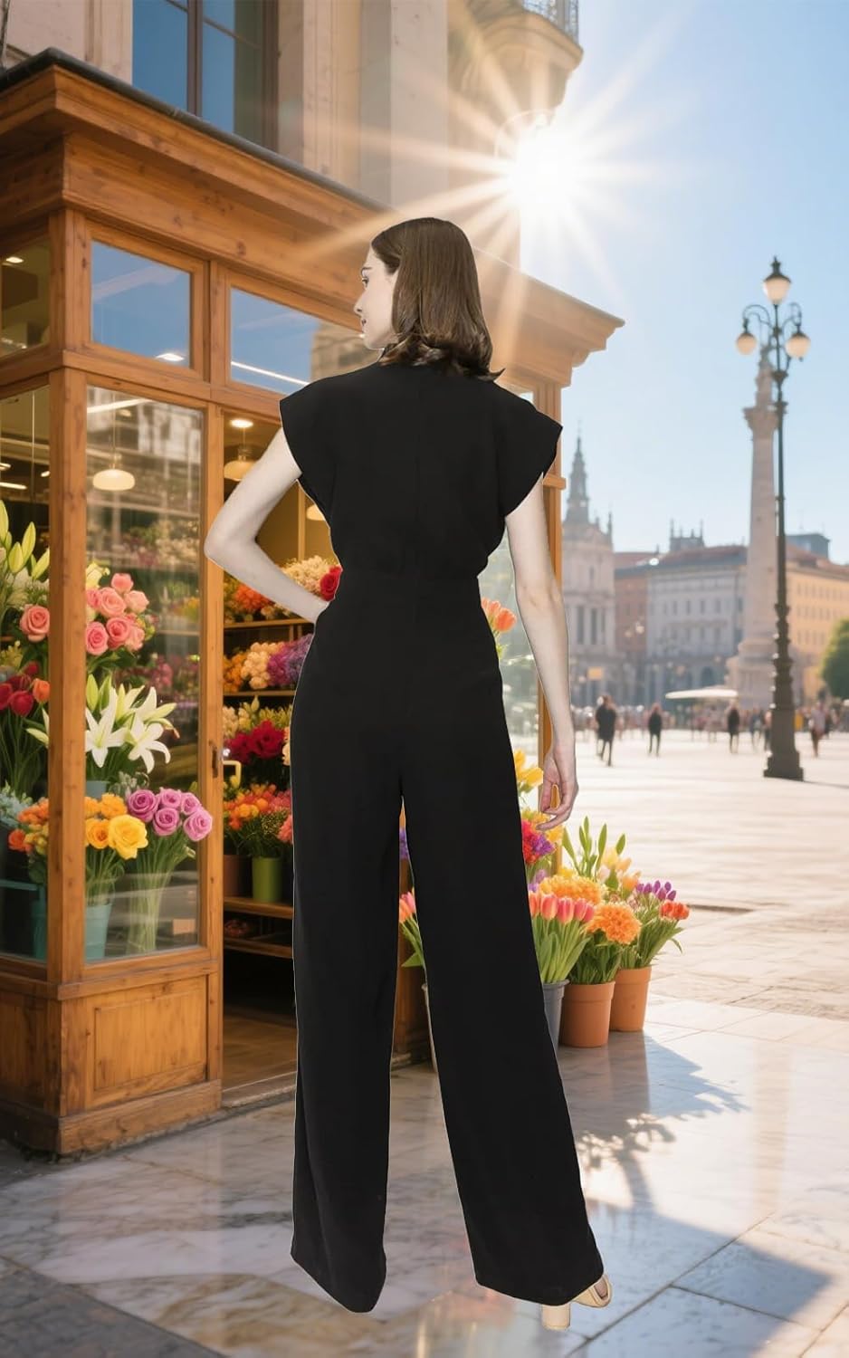 SheKiss Casual Elegant Jumpsuits For Women Dressy 2026 One Piece Short Sleeve Rompers Wide Leg Formal Business Outfits - Image 5