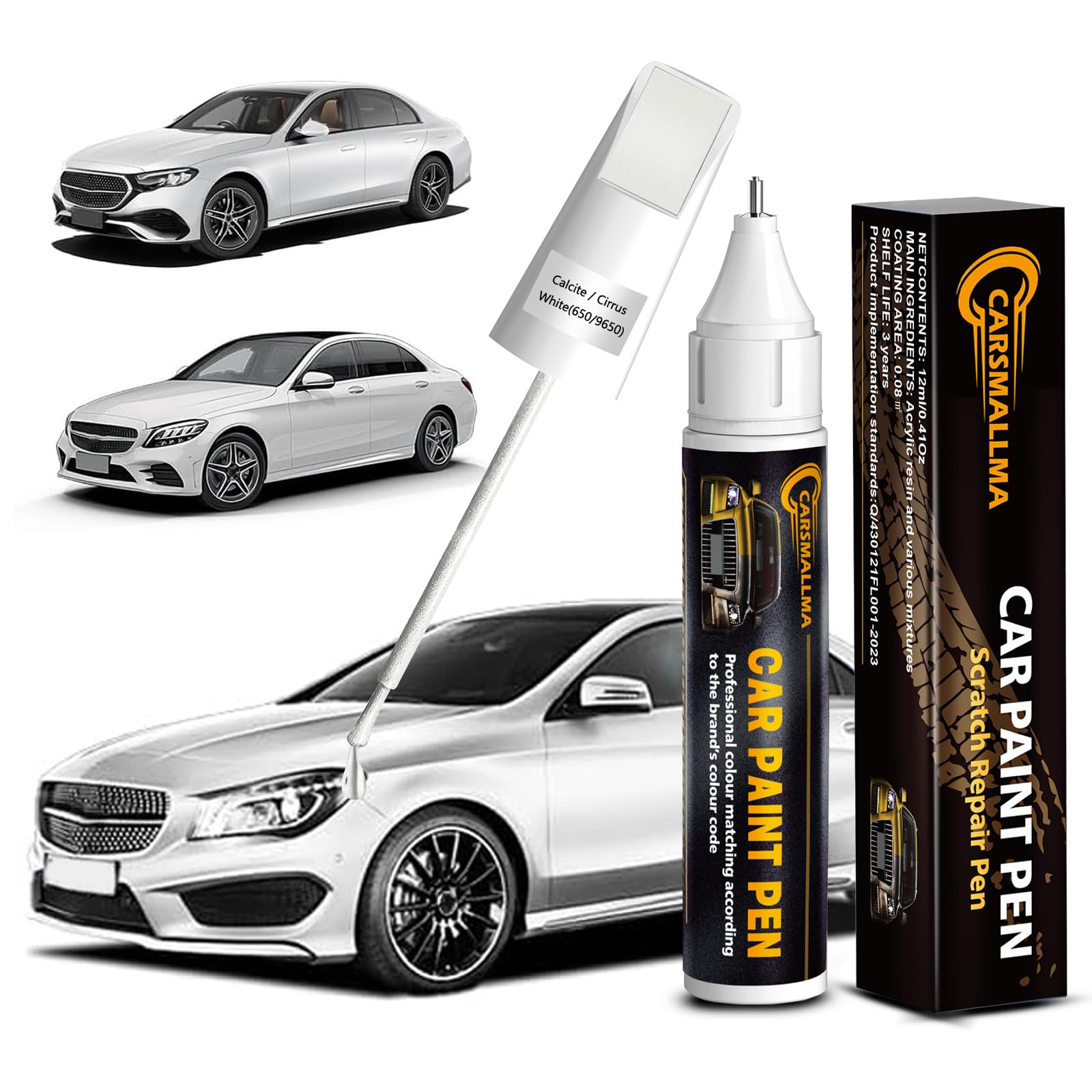 Car Touch Up Paint(650/9650 Calcite/Cirrus White) for Mercedes-Benz, Color Accurate Car Scratch Repair Remover Pen,Auto Paint Quick and Easy to fix vehicle Chips and Nicks Scuff