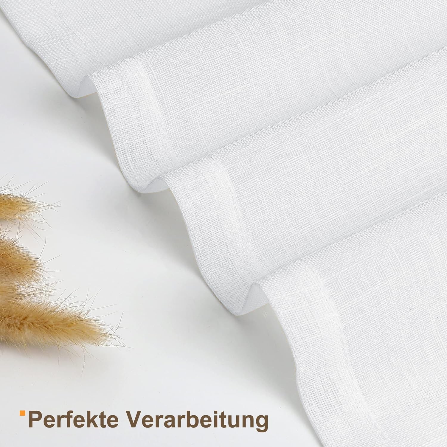 Cucraf Leinenoptik Weiß Voile Vorhänge mit Ösen Halbtransparent Gardine für Schlafzimmer Wohnzimmer H145 x B140cm 2er Set – Bild 5