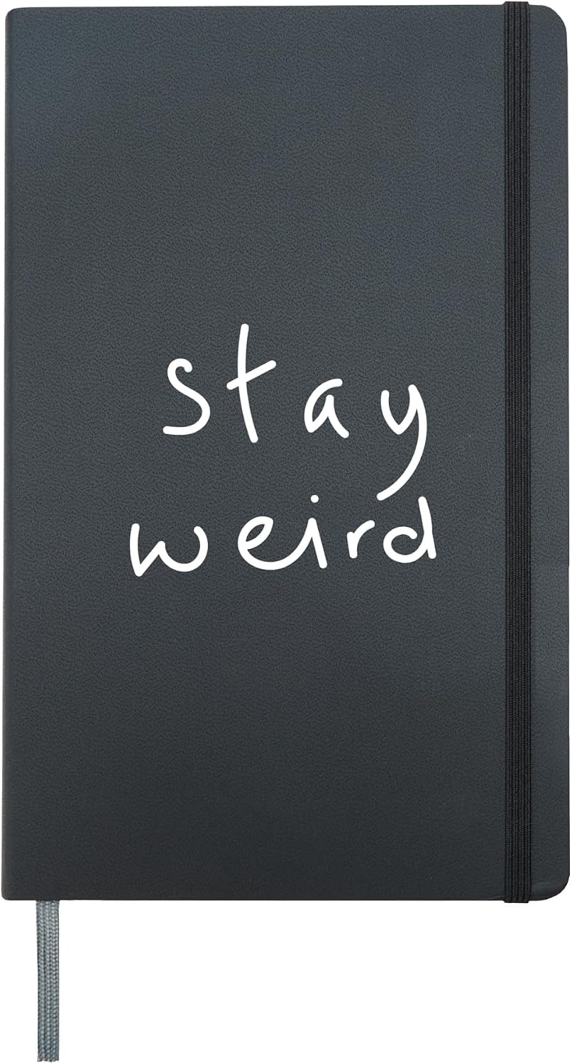 Stay Weird Lifestyle Funny Minimalist Handwritten Graphic Hardcover Journal, Black