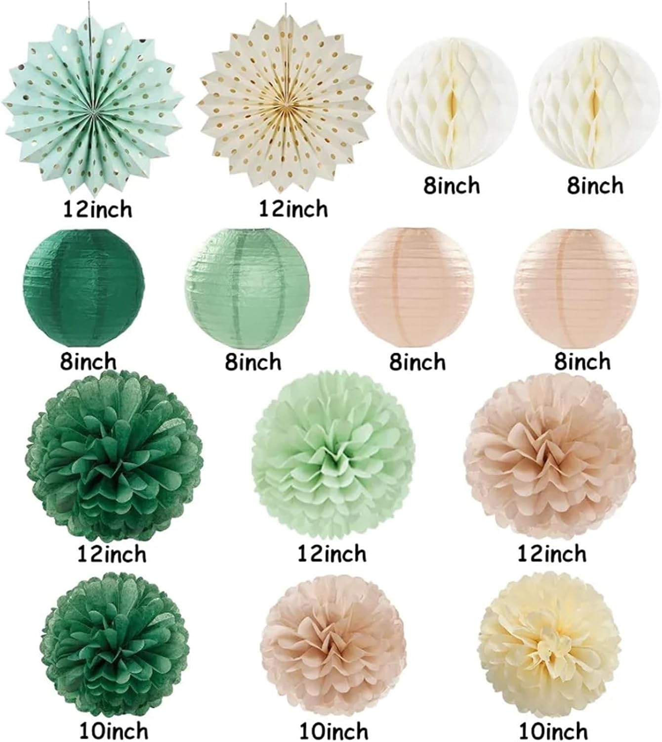 Paper Fan Decorations 5set Lantern Tissue Pom Poms for Wedding Baby Bridal Shower Birthday Party Decoration(Black)