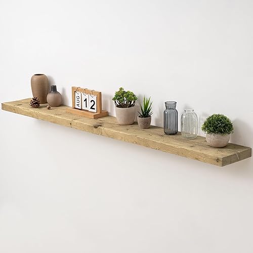 Acovy 55" Long Solid Reclaimed Wood Floating Shelves, Rustic Heavy-Duty Wall Shelves with Invisible Bracket, 8" Deep Floating Shelf for Living Room, Bathroom, Bedroom and Kitchen, Set of 1, Natural
