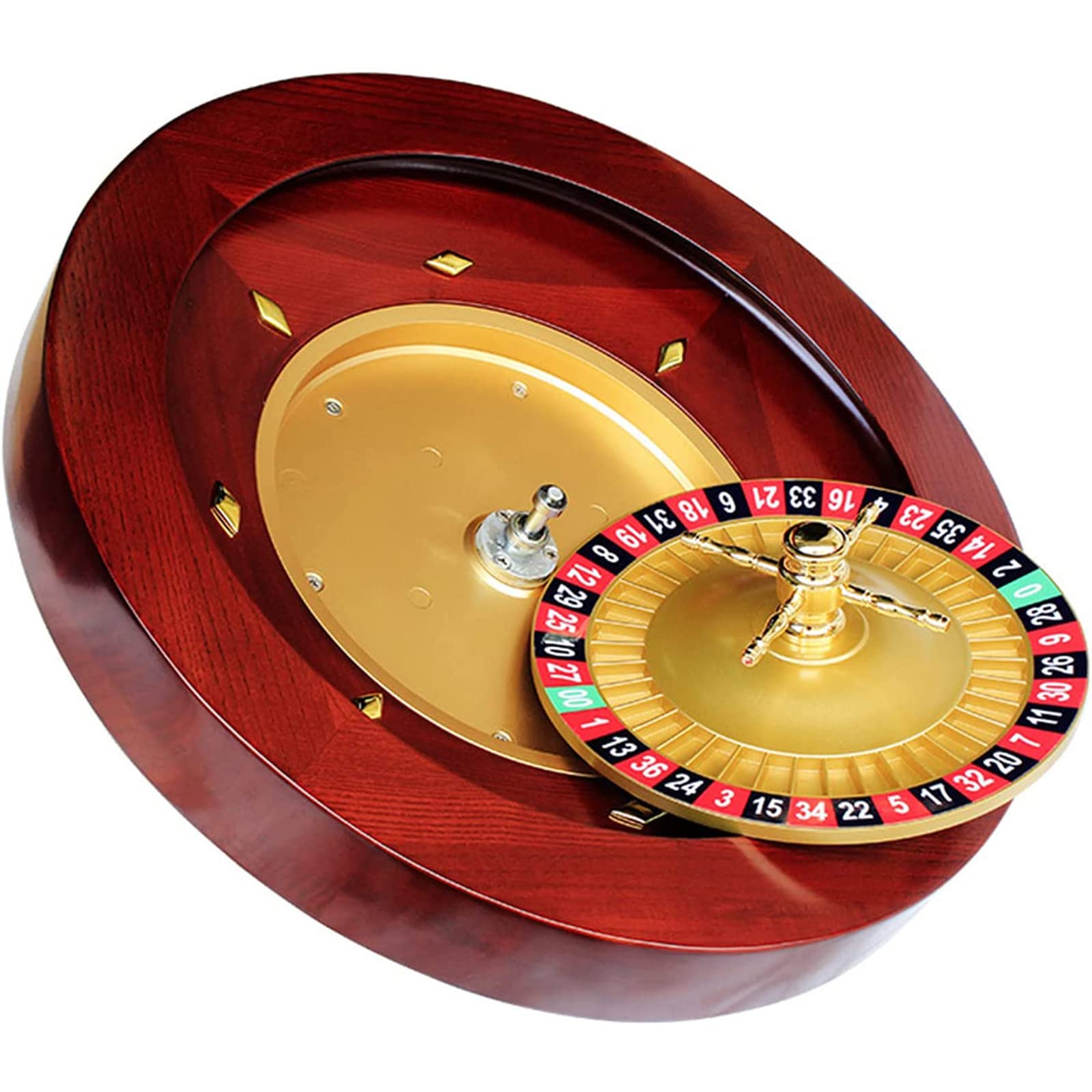 Casino Turntable, Red Mahogany Roulette Wheel Set with Double-Zero Layout, Casino Grade Precision Bearings, Perfect for At-Home Game Night