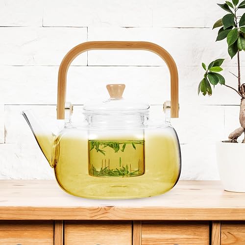 Miniatura 6 de UPKOCH Tetera de vidrio transparente con infusor extraíble, tetera de borosilicato para té de hojas sueltas, apta para estufas de 34 onzas, mango de