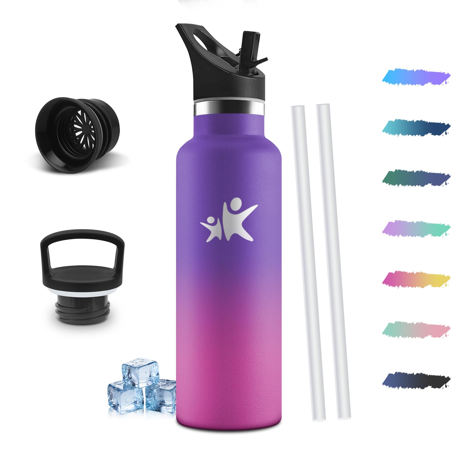 Mulbijeo Insulated Water Bottle with Straw, 750 ml 18/8 Stainless Steel, Thermos, BPA-Free and Leakproof, Gym Bottles, Water Bottles, for School, Sports, Travel, Water Bottle
