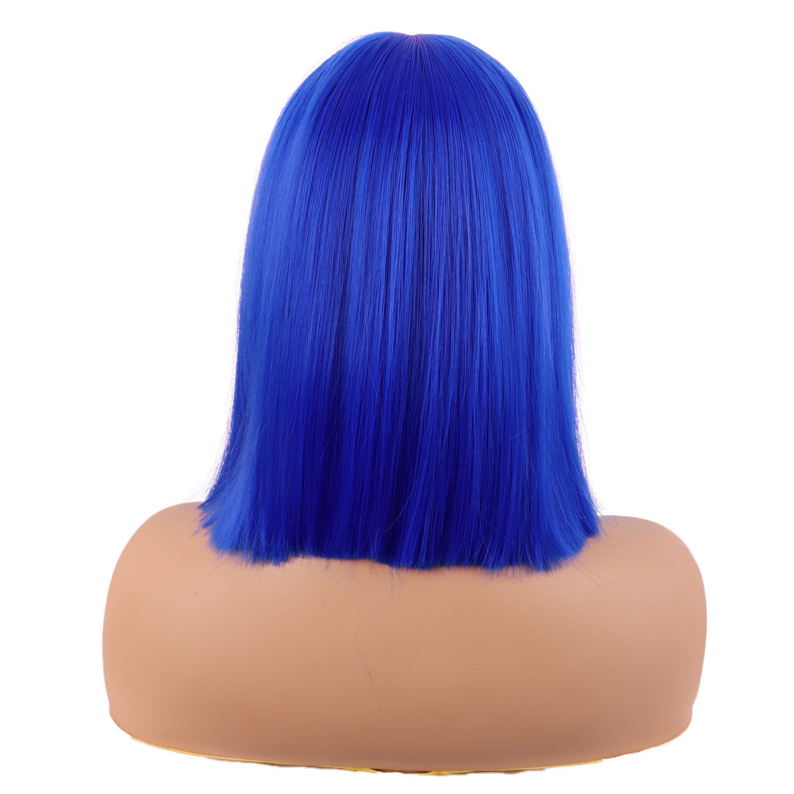 MapofBeauty 12 Inch/30 cm Straight Bob Flat Bangs Short Colorful Synthetic Hair Cosplay Party Wig (Navy Blue) - Image 4