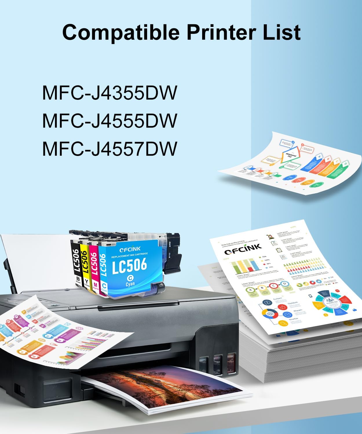 LC506 4-Pack Ink Cartridges Combo Pack Replacement for Brohter LC 506 506 High Yield Ink Cartridges Replacement for Brohter INKvestment 4355, 4555, and 4557 Printers, Black Cyan Magenta Yellow