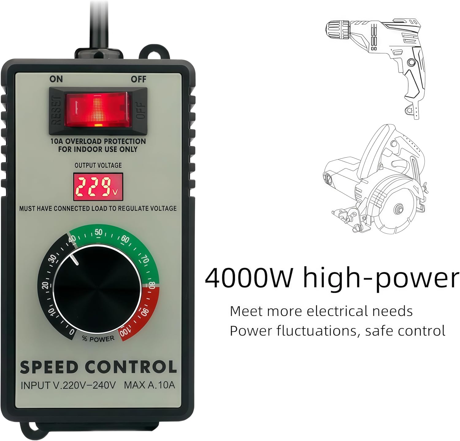 TKXEC Adjustabe 4000W AC 110v Motor Speed Controller Angle Grinder, Hand Electric Drill Polishing Machine Fan Speed Controller Variable Speed Control Switch With Overload Protection