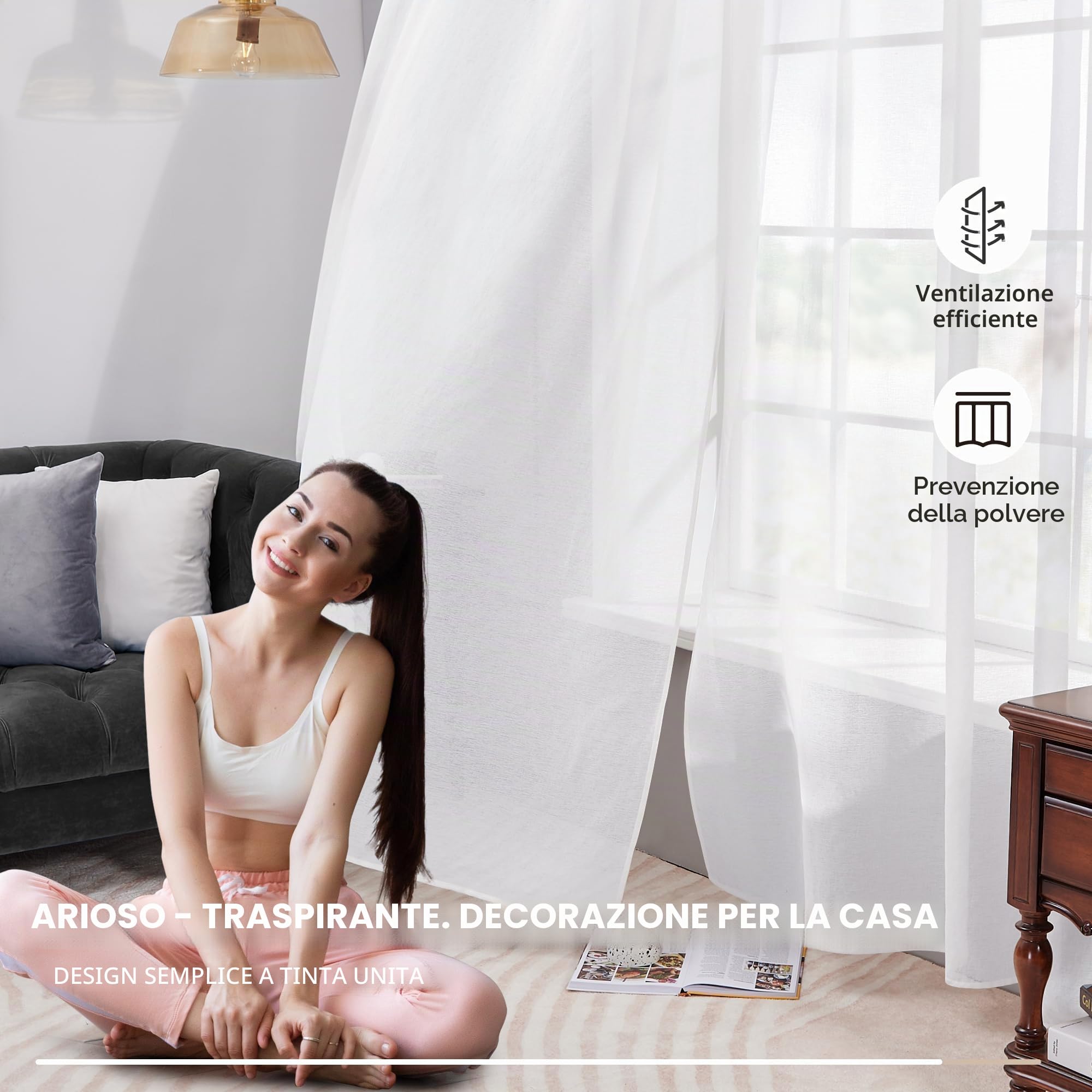 Deconovo Tende Voile Camera da Letto 140x290 cm Bianco 2 Pezzi