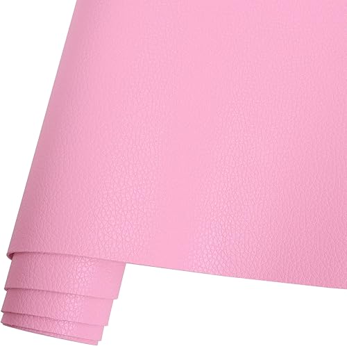 Rollo de hojas de piel sintética de color liso de 12 x 53 pulgadas, muy adecuado para hacer manualidades, aretes de cuero, lazos, costura (rosa)
