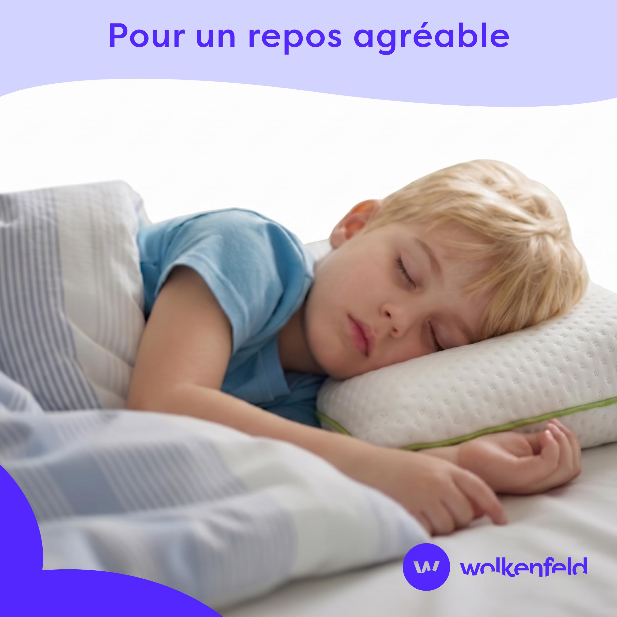 Wolkenfeld Oreiller Memoire Forme pour Enfants dès 2 Ans 50x30x5 cm – Oreiller Ergonomique, Doux et Respirant pour Un Sommeil Sûr – Certifié Oeko-TEX – Housse en Fibre Tencel Hypoallergénique