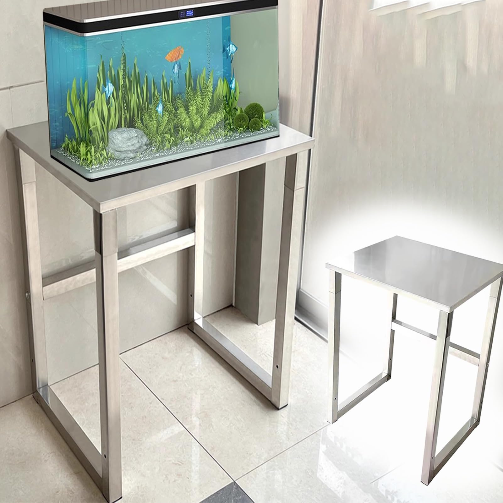 Support d'aquarium en acier inoxydable pour aquariums et plantes, design durable et sécurisé pour un usage domestique