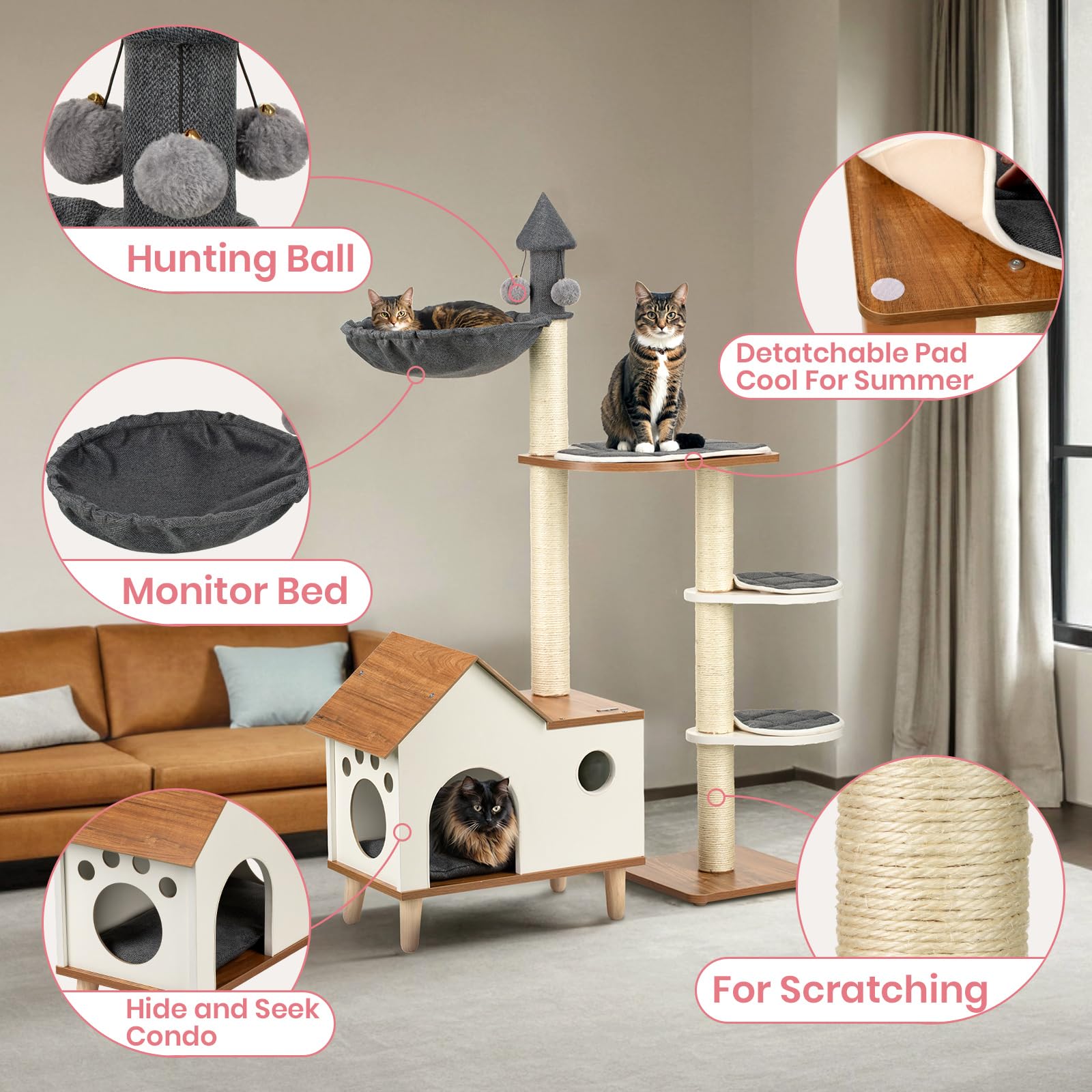 Happy & Polly Modern Cat Tree for Indoor Cats - 45