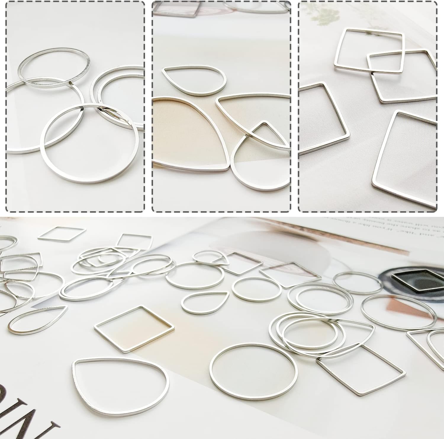 Hoop Jewelry Making,60PCS Earrings Findings Hoops Open Bezels Earring Making for DIY Crafts Supplies(60PCS White K Teardrop Square Circle) - Image 5