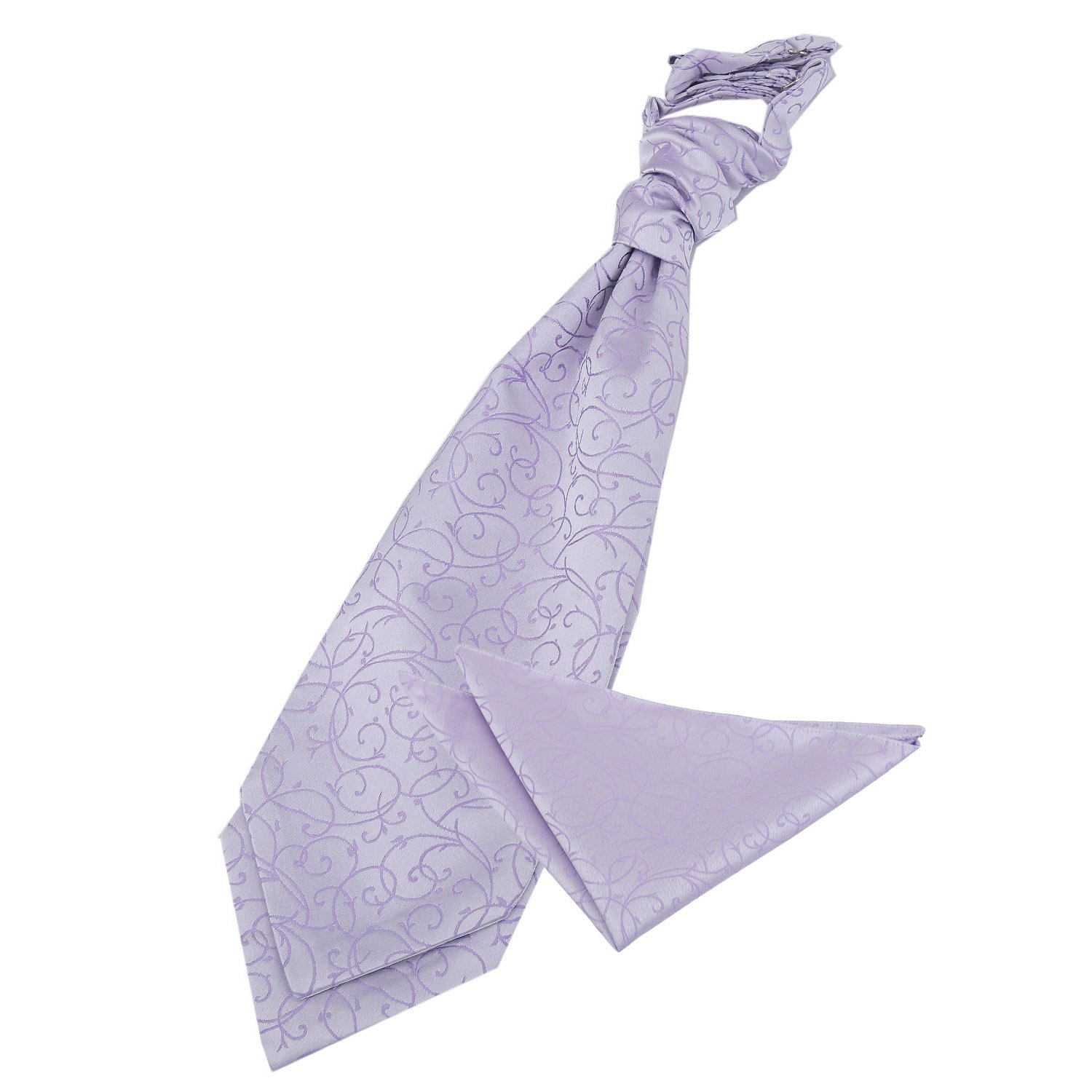 Dqt Men's Lilac Swirl Floral Jacquard Pre-Tied Scrunchie Cravat & Pocket Square Set (2Pc) - Wedding, Business & Formal