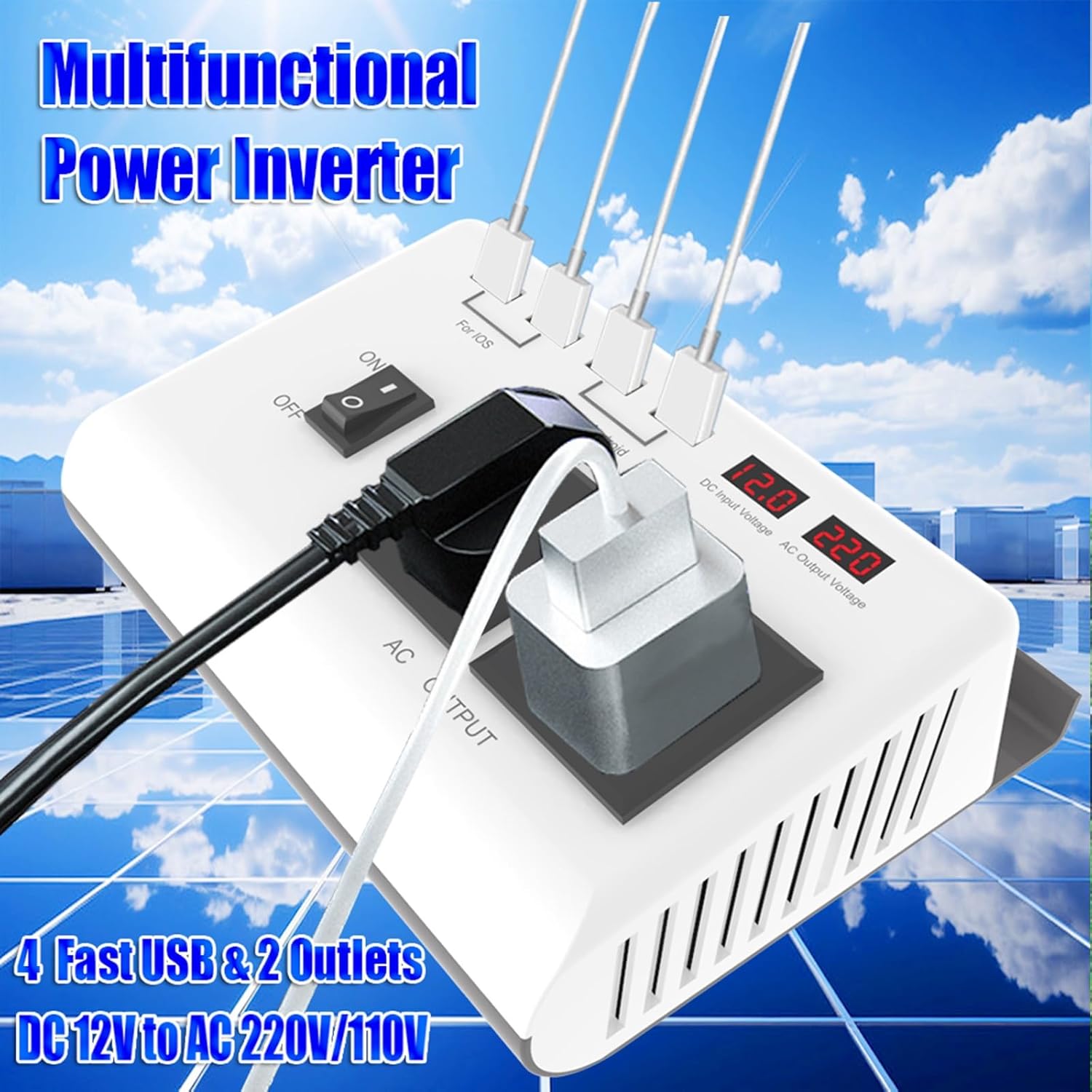 3000W Solar Power Inverter Kit 12V to 110V/220V, 50A Controller, 25W Waterproof Solar Panel, 1 Socket & 2 USB Ports, Fast Charging Home Solar System