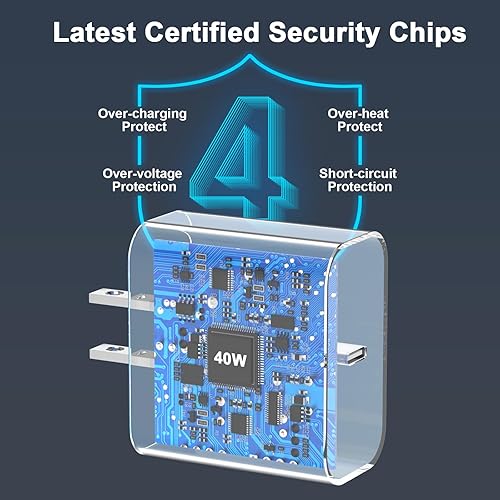 Miniatura 6 de [Certificado Apple MFi] Cargador de iPhone 17 de carga rápida, bloque de cargador USB C de 40 W para Apple con cable de carga tipo C a C extra largo