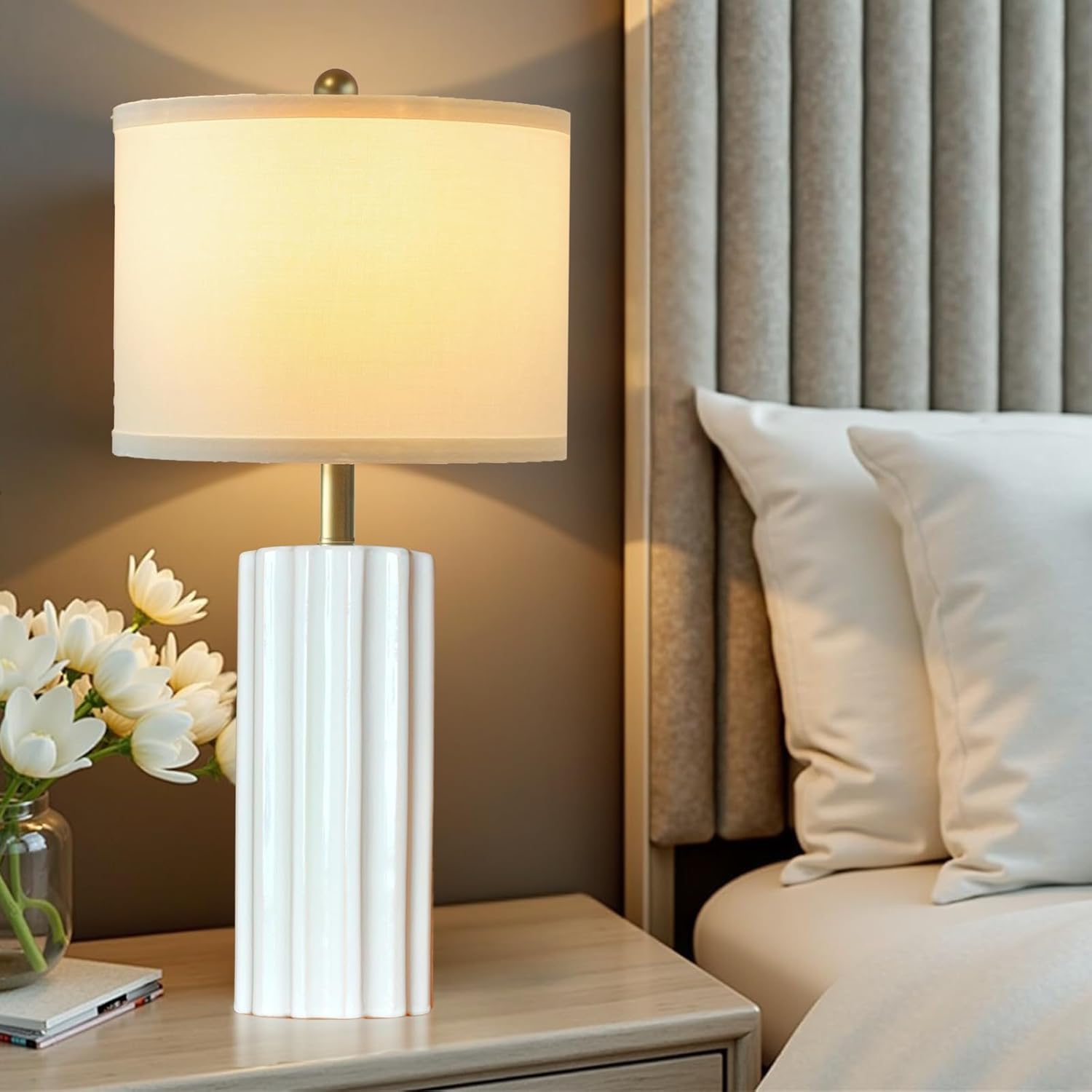 26.5" Modern Ceramic Table Lamps Set of 2 for Living Room White Bedside Lamps for Bedroom Farmhouse Nightstand Lamp Home Decor Desk Lamp End Table Lamps (2 Pack)