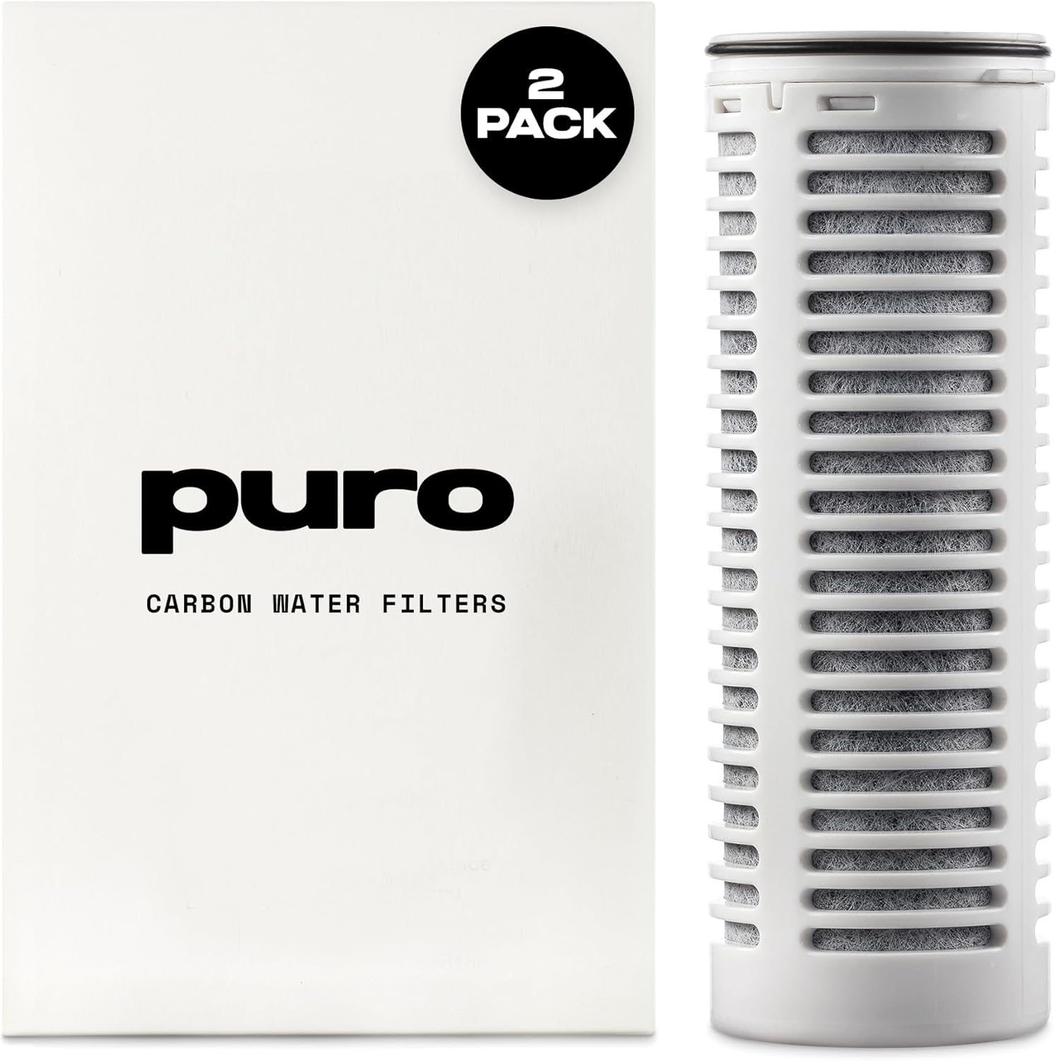 Puro Replacement Filter for Glass Pitcher - 2 PACK - Filters 200 Gallons - Long Lasting Filter - 400% Faster Filtering - Carbon Water Filter Removes Lead, Odors, Microplastics, Chlorine, Impurities