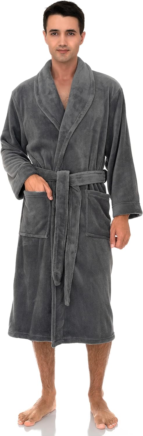 TowelSelections Mens Robe Fleece Spa Bathrobe Plush Shawl Collar Bath Robe for Men