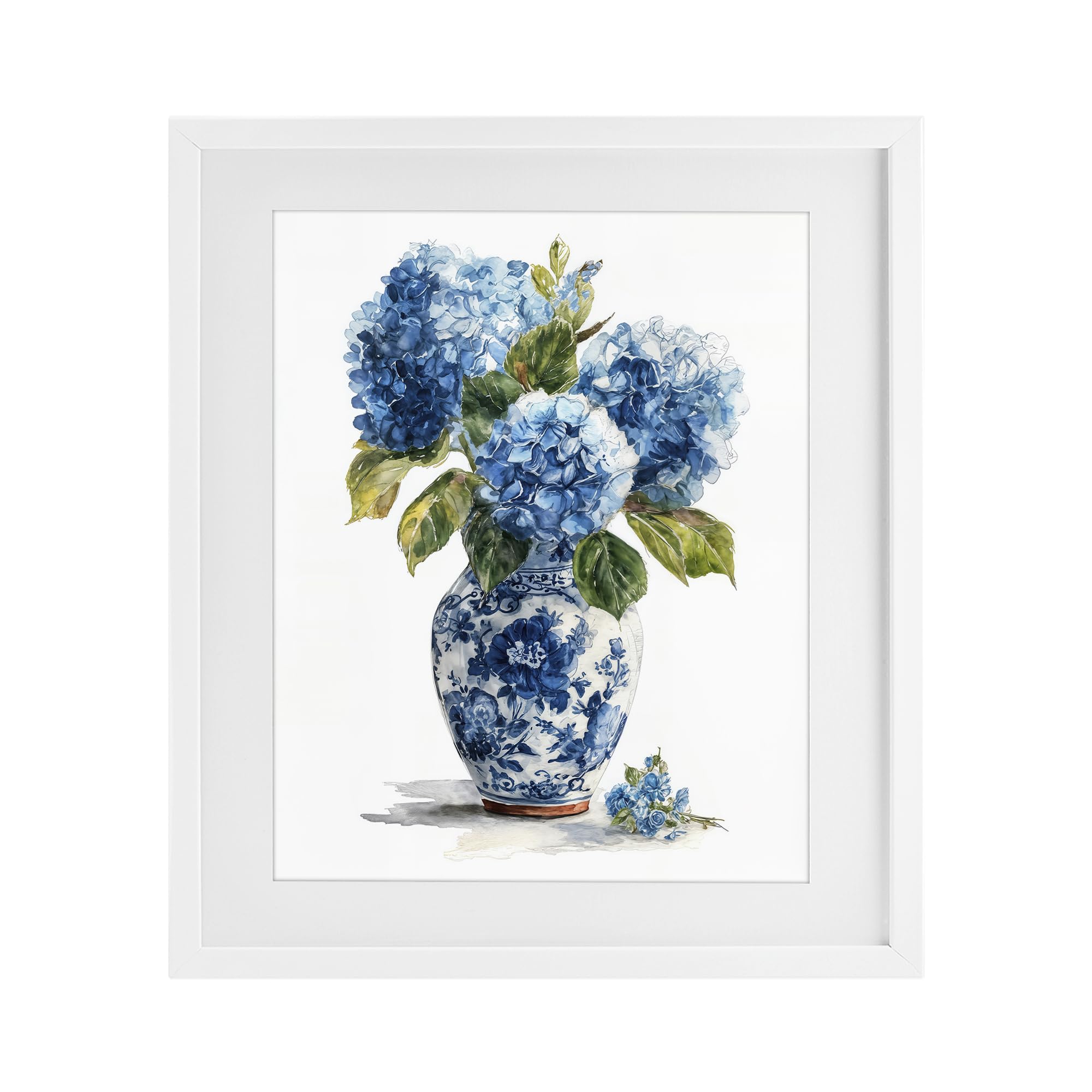 Stupell Industries 'Porcelain Vase with Hydrangea Bouquet', Framed Print Under Glass, White, 13 x 16 Inches, Easy to Hang and Sturdy, Made in USA, by Imagine It Images