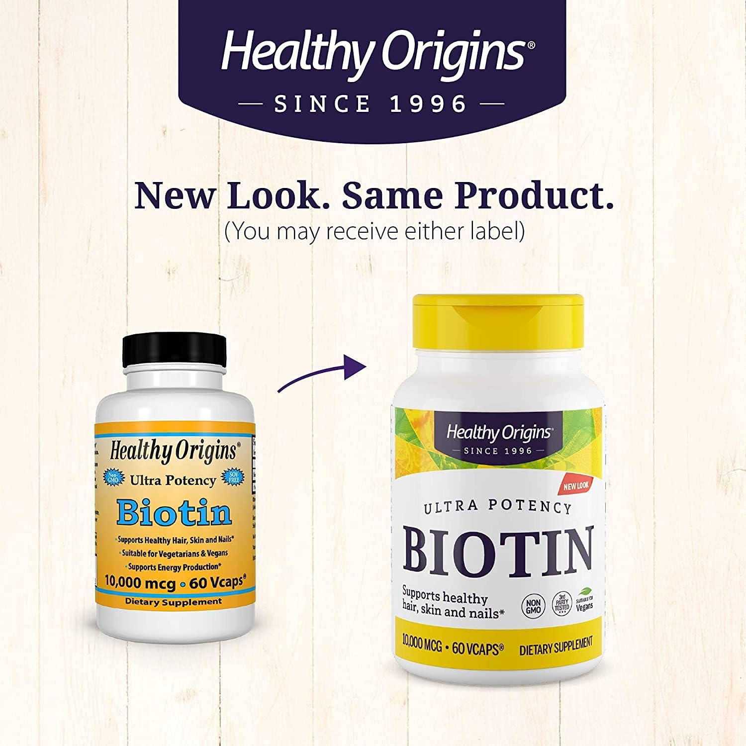 Healthy Origins Biotin 10,000 mcg (USP Grade, Non-GMO, Gluten Free, Hair Support, Nail Support), 60 Veggie Caps