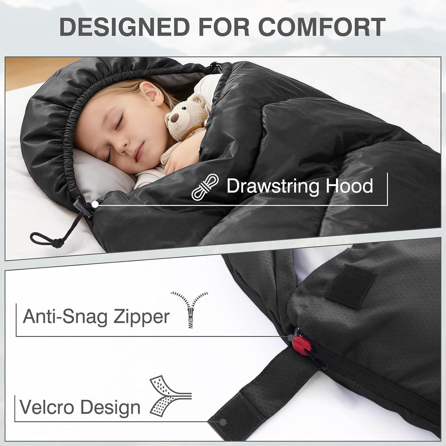 Sleeping Bags for Adults & Kids for Camping Hiking Trips Warm Cool Weather, Lightweight and Waterproof with Compression Bag, 3-4 Season Indoors Outdoors Activities image 3