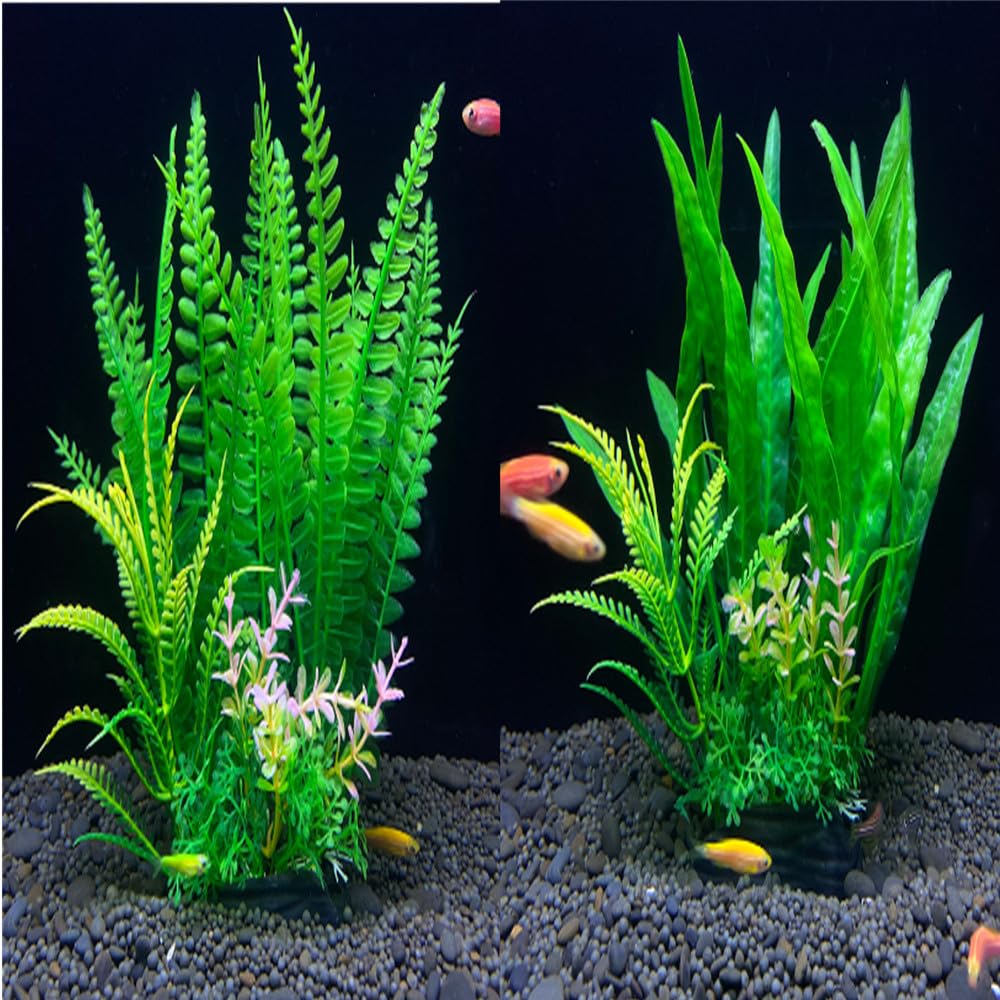 Pianta Acquatica Artificiale 40cm Pianta Artificiale Acquario 40 Cm - Decorazione Plastica Verde Con Base Ceramica Per Pesci Sfondo Acquario