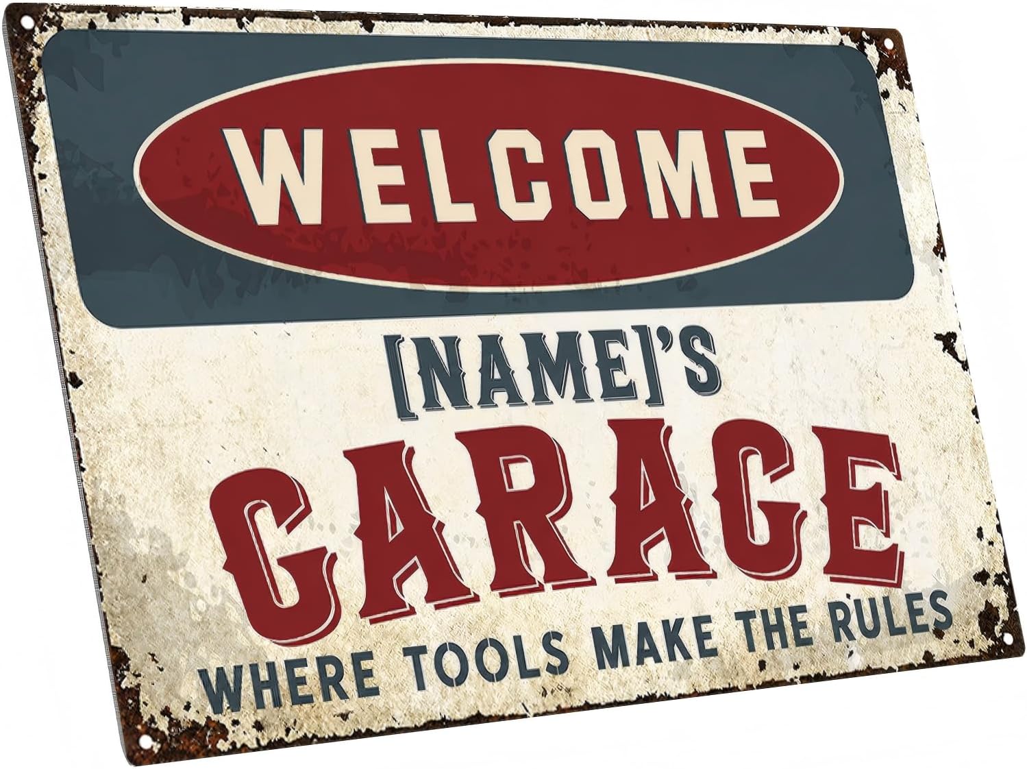 Personalized Garage Signs for Men with Name, Custom Vintage Metal Tin Sign, Welcome Dad's Garage Plaque, Retro Rustic Wall Decor for Man Cave Workshop Basement, Fathers Day Presents, 12x8 Inch