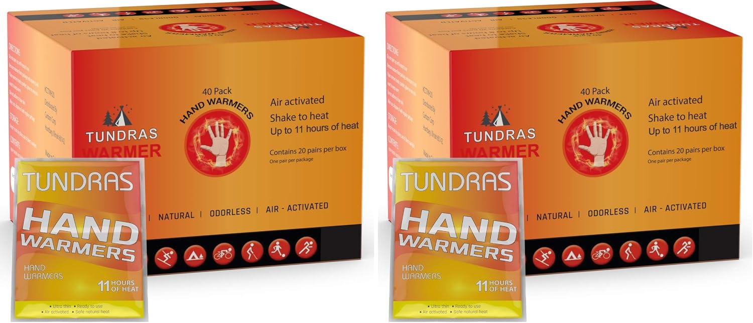 Hot Hand Warmers 11 Hours Long Lasting - 40 Count - Natural Odorless Safe Single Use Air Activated Heat Packs for Hands, Toes and Body - Up to 11 Hours of Heat - TSA Approved