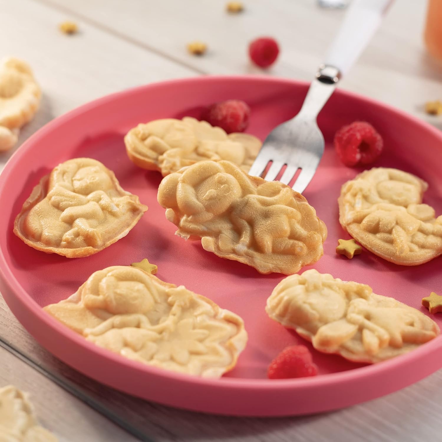 Fairy Mini Waffle Maker- Creates 7 Different Fairy Shaped Waffles in Minutes- A Fun and Cool Magical Breakfast for Kids & Adults - Electric Non-Stick Waffler Iron, Fairies Princess Gift for Girls