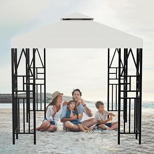 Miniatura 7 de Toldo de repuesto para cenador de 10 x 10 pies, refugio al aire libre para parte superior más pequeña, cubierta de dosel de doble nivel (beige)