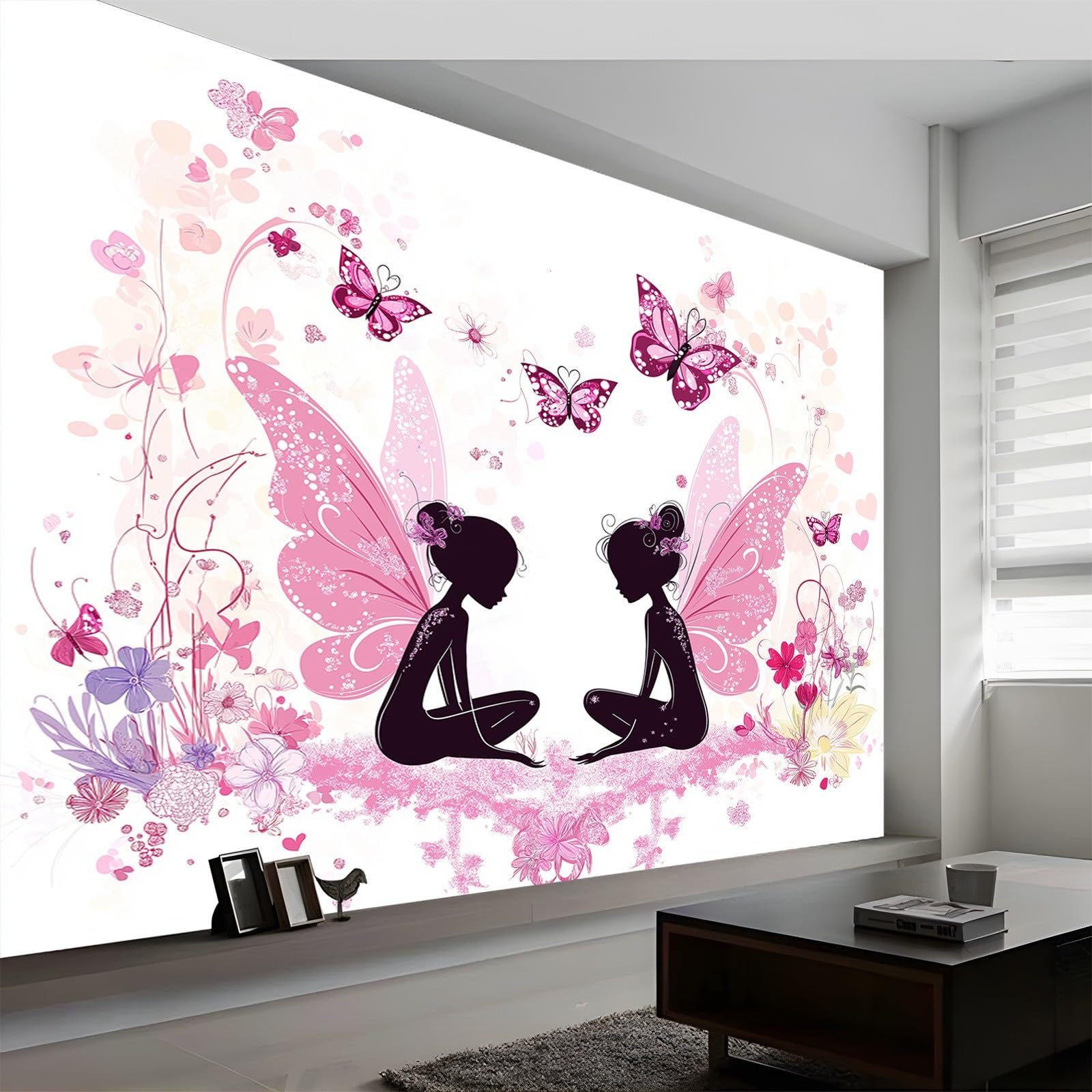 Papier peint floral fleuri et papillons pour salon et chambre