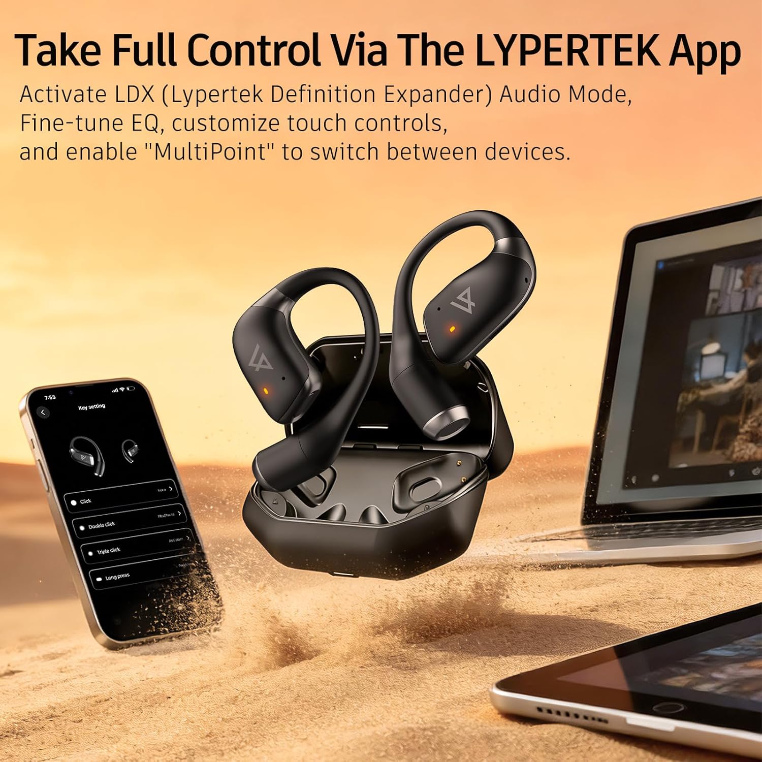 LYPERTEK Wireless Earbuds 40Hrs Playback Bluetooth 5.4, ENC Noise Cancelling Sports Earphones with Ear Hooks, IP55 Waterproof, Deep Bass Stereo Sound, Secure Fit for Workout Running Gym,S40-Black