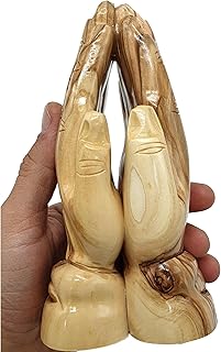 Zuluf Large Olive Wood Praying Hands Sculpture - Handcrafted in Bethlehem, Holy Land Religious Art 6.2 INCHES FIG013