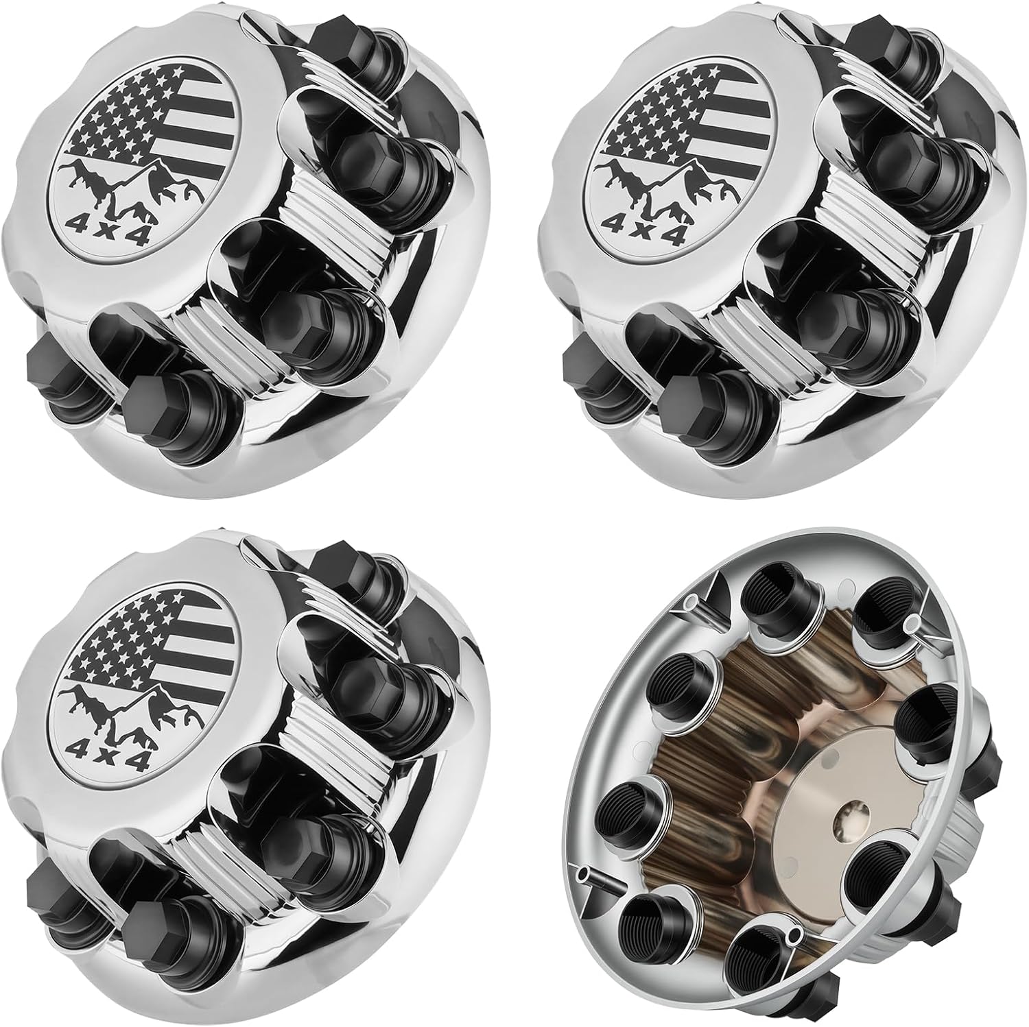 4PCS 8 Lugs Plating Wheel Center Cap Fit for Silverado/Avalanche/Suburban/Express & Sierra/Yukon/Savana 1500 2500 3500 16"/17" Inch Rim Hub Cover OEM Replacement