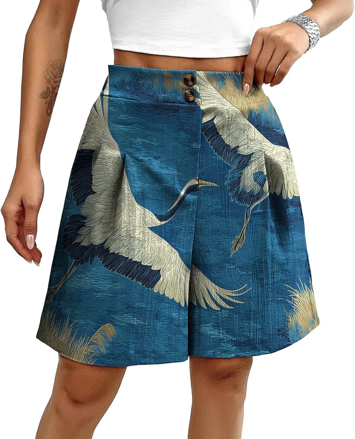 domirica Womens Plus Shorts High Waisted Pleated Button Athletic Shorts for Women Wide Leg Summer Pants Dressy Beachwear