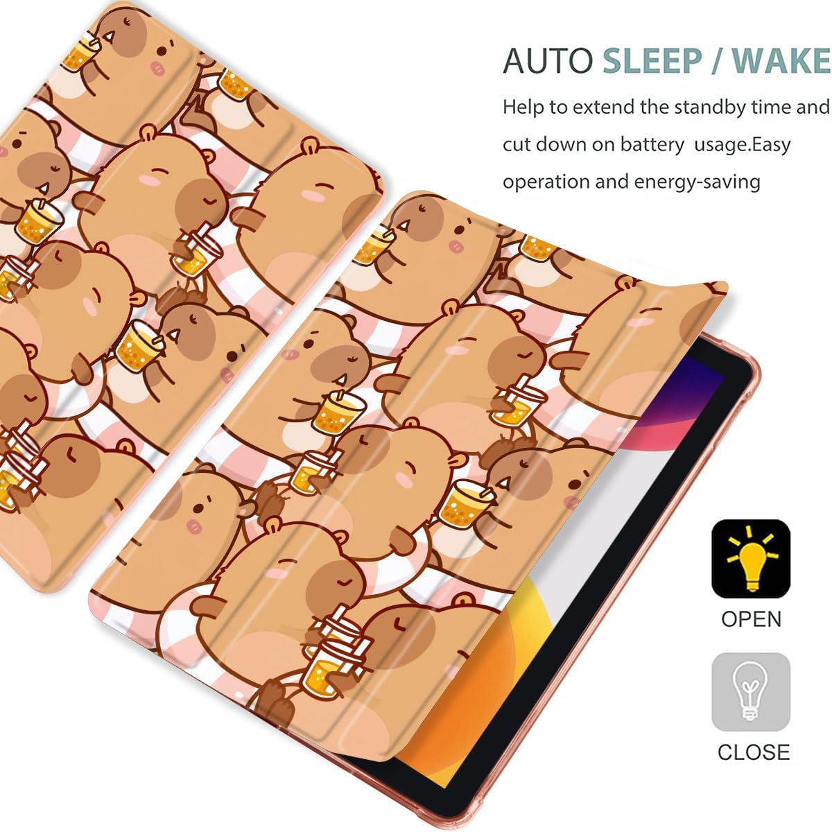 MAYCARI Cartoon Cute Animals Case for iPad 10.9 inch 2022 with Pencil Holder, Original Pattern iPad 10th Generation Soft TPU Back Protective Cover Shell, Auto Sleep/Wake Slim Shell - Cute Capybara