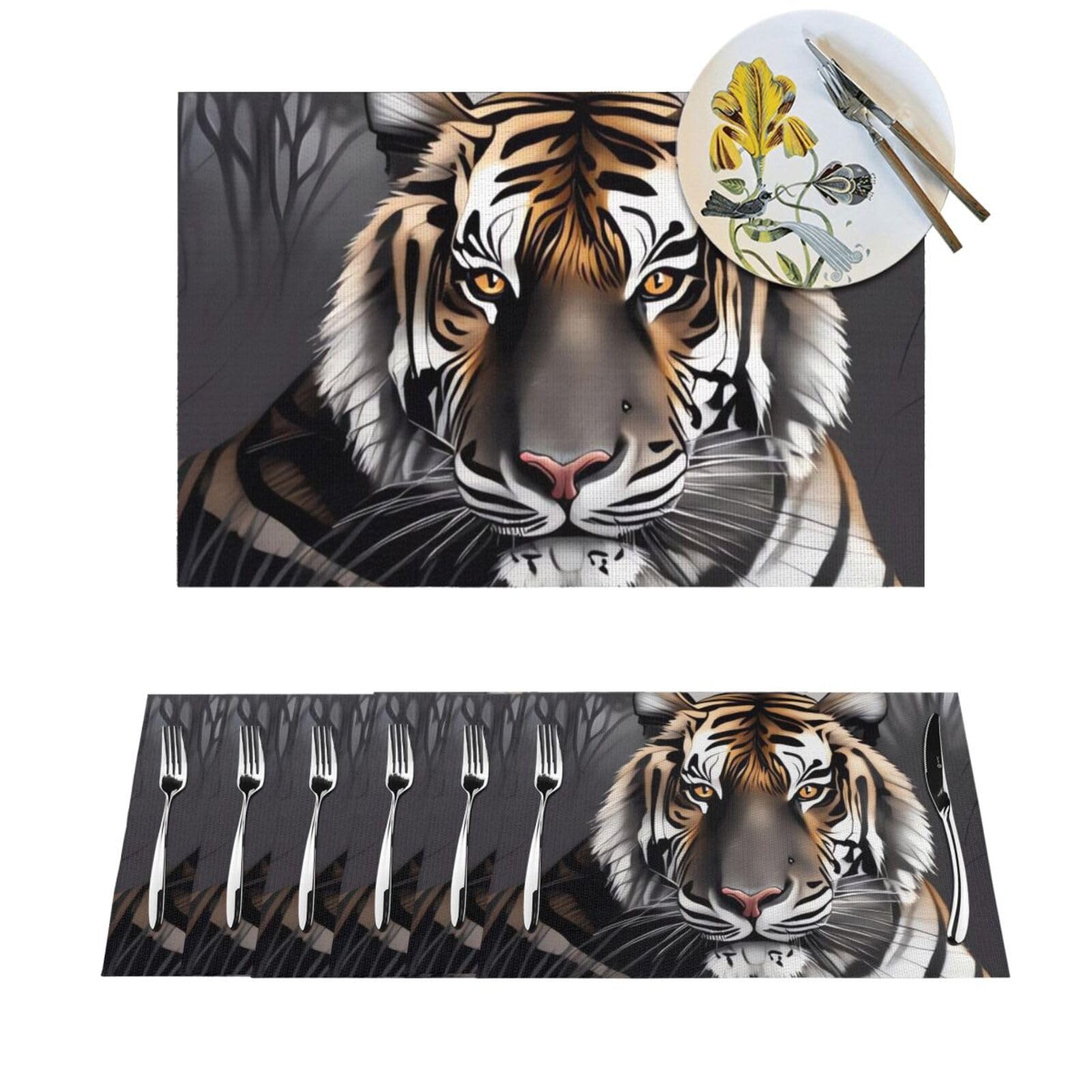 Sets de table antidérapants et thermorésistants motif tigre