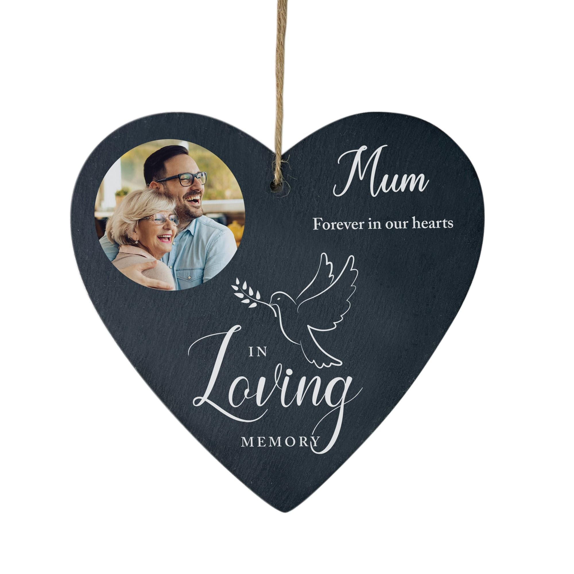 Personalised "In Loving Memory" Dove Slate Heart Hanging Decoration - Custom Message & Photo | Sympathy Gift, Remembrance | 15x16cm