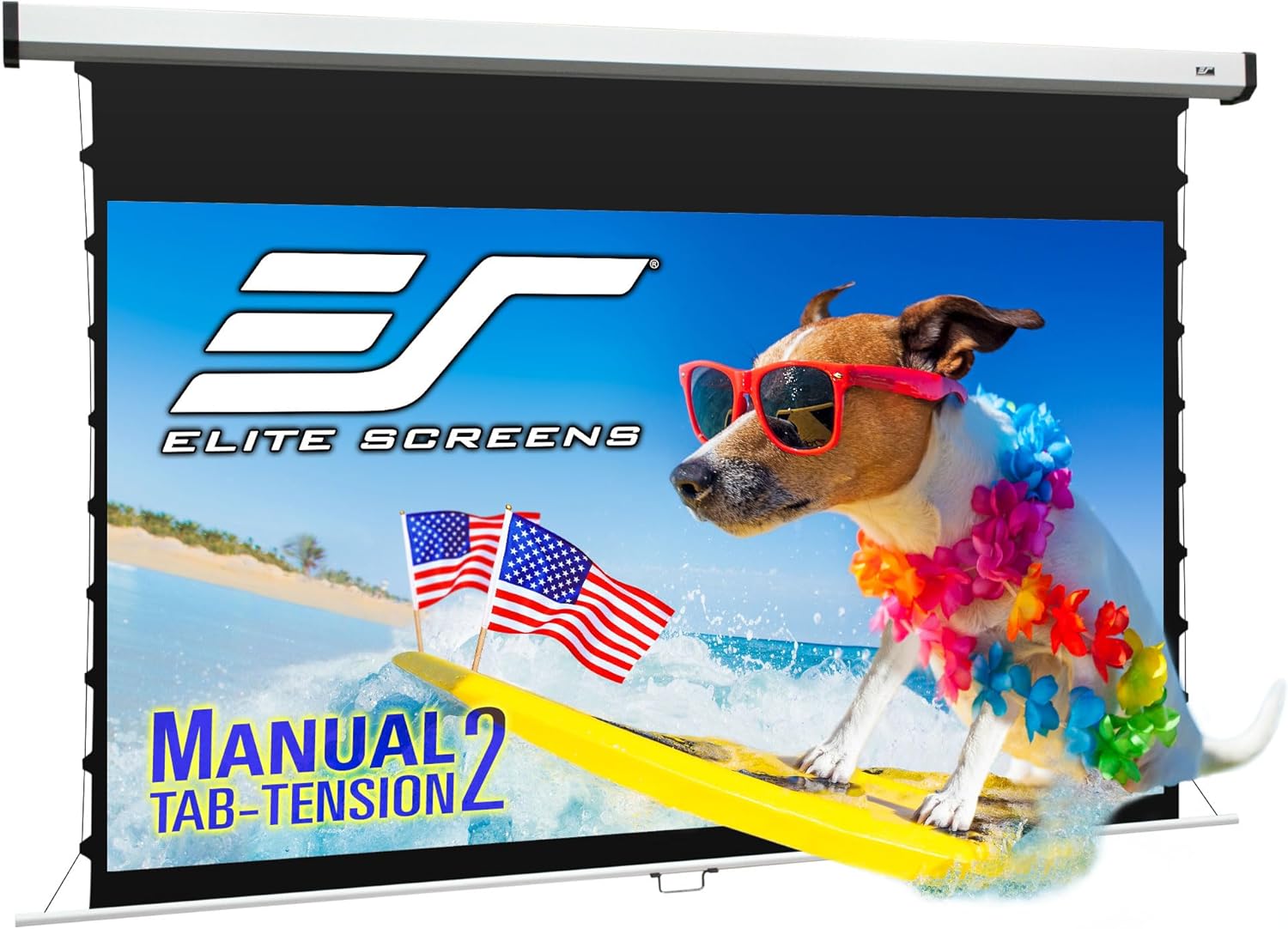Elite Screens Manual Tab-Tension 2, 106-Inch Diagonal 16:9 Auto Locking Mechanism | Drop Down Projection Screen Wall/Ceiling Mounted | 4K / 8K Ultra 3D HD Ready, MT106XWH2