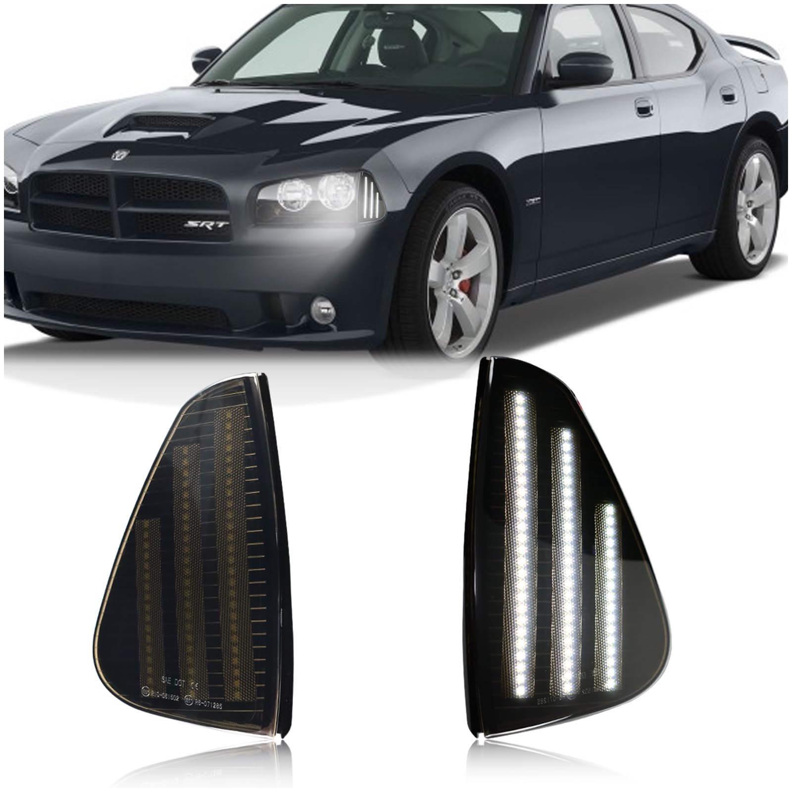 KEEGTBOX Smoke White Side Marker Light Compatible with Dodge Charger Daytona SE R/T SRT8 SXT 2006-2010 Front Corner Side Turn Signal Indicator Lights