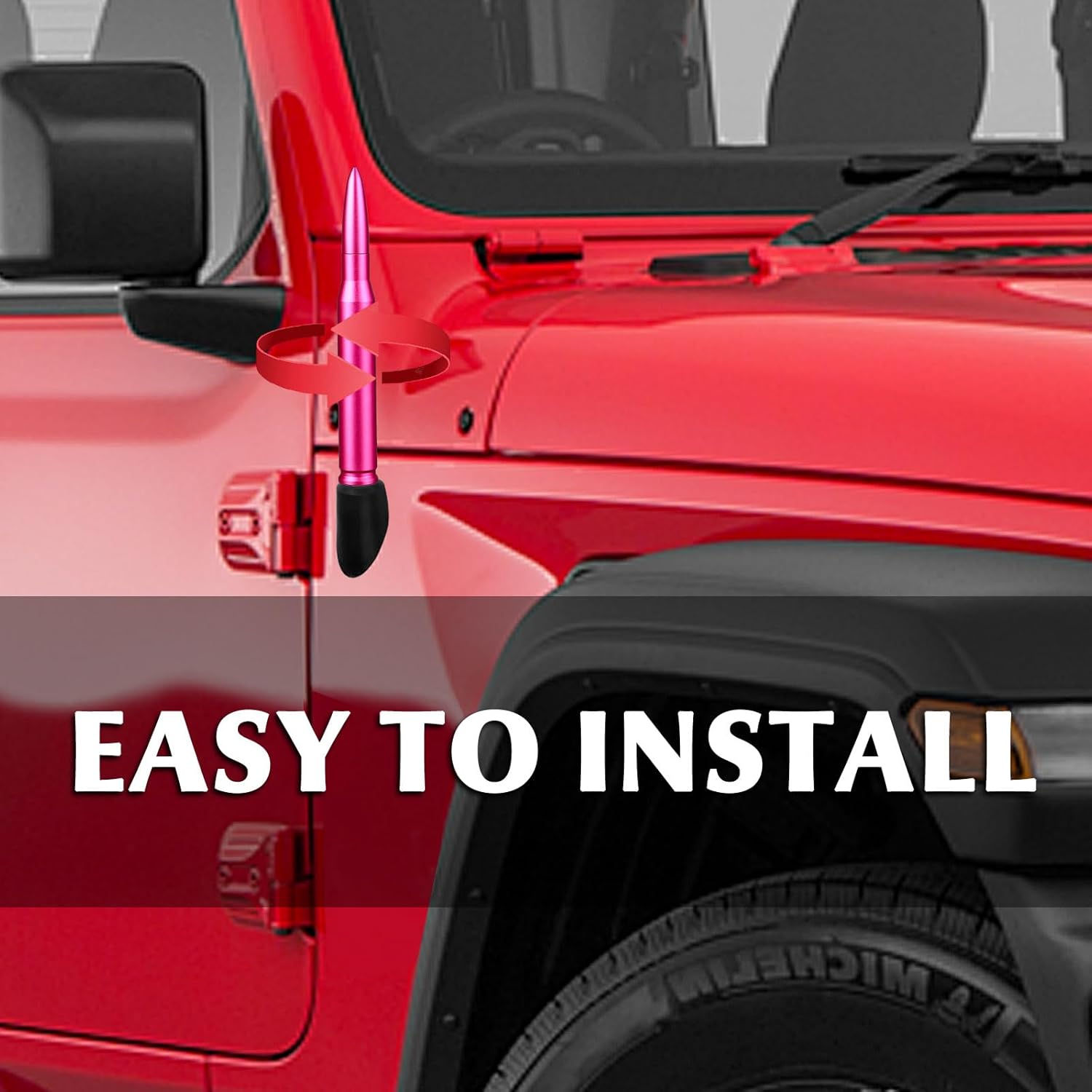 7.8in Car Truck Antenna Bullet Antenna Truck Accessories Silverado 1500 Ford F150 Dodge Ram 1500 GMC Sierra 1500 Ranger Short Replacement Antena para Carro (Rose Red, 7.8in Matte Texture)