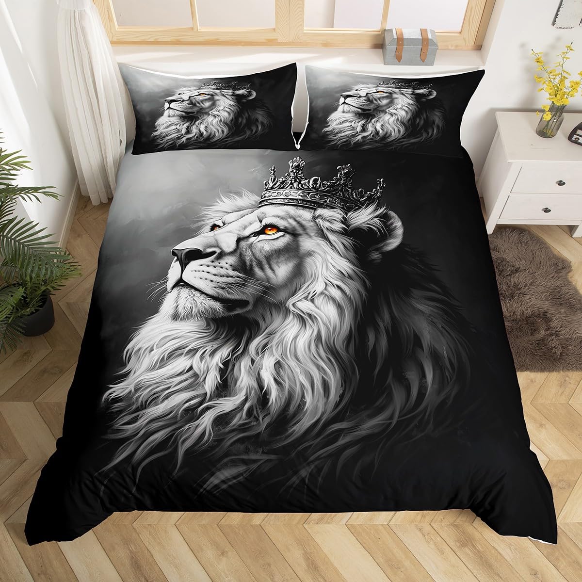 Housse de couette lion 3D et taie d'oreiller pour créer une chambre d'enfant style savane sauvage