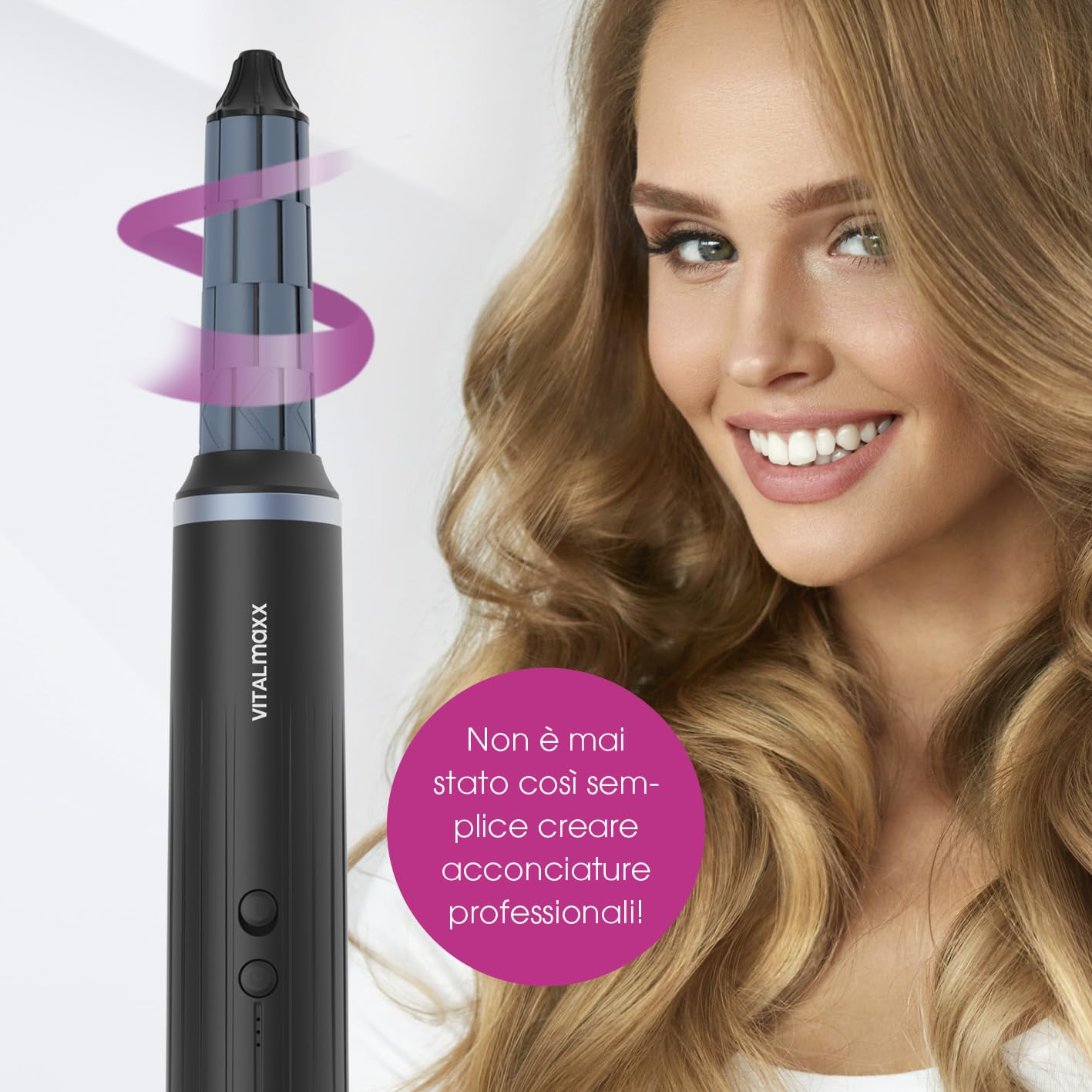 VITALmaxx Air Curler Plus 6-in-1 | Tecnologia airflow | Multi-styler con arricciacapelli, asciugacapelli, spazzola e diffusore - asciugatura, styling, creazione di ricci | 1500W [nero].