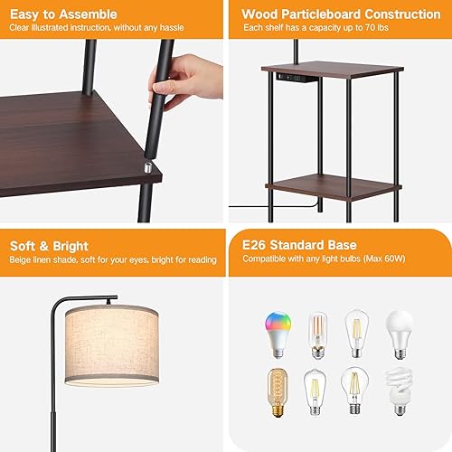 Miniatura 4 de OUTON Lámpara de pie con mesa, mesa auxiliar con lámpara adjunta para dormitorio, puerto de carga tipo C, salida de CA, mesa auxiliar con lámpara