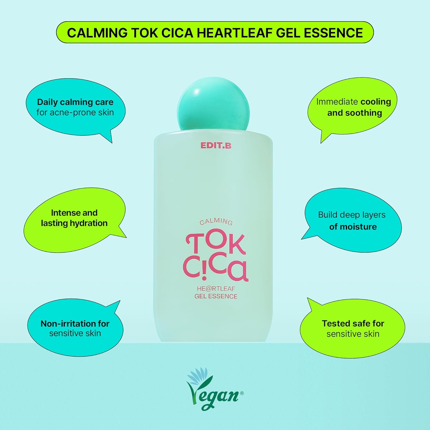 Calming Tok Cica Heartleaf Gel Essence, Cooling & Hydrating Facial Essence for Sensitive Skin, Lightweight Soothing & Relief Moisturizer, Korean Daily Skin Care (1.69 fl.oz / 50ml) - Image 2