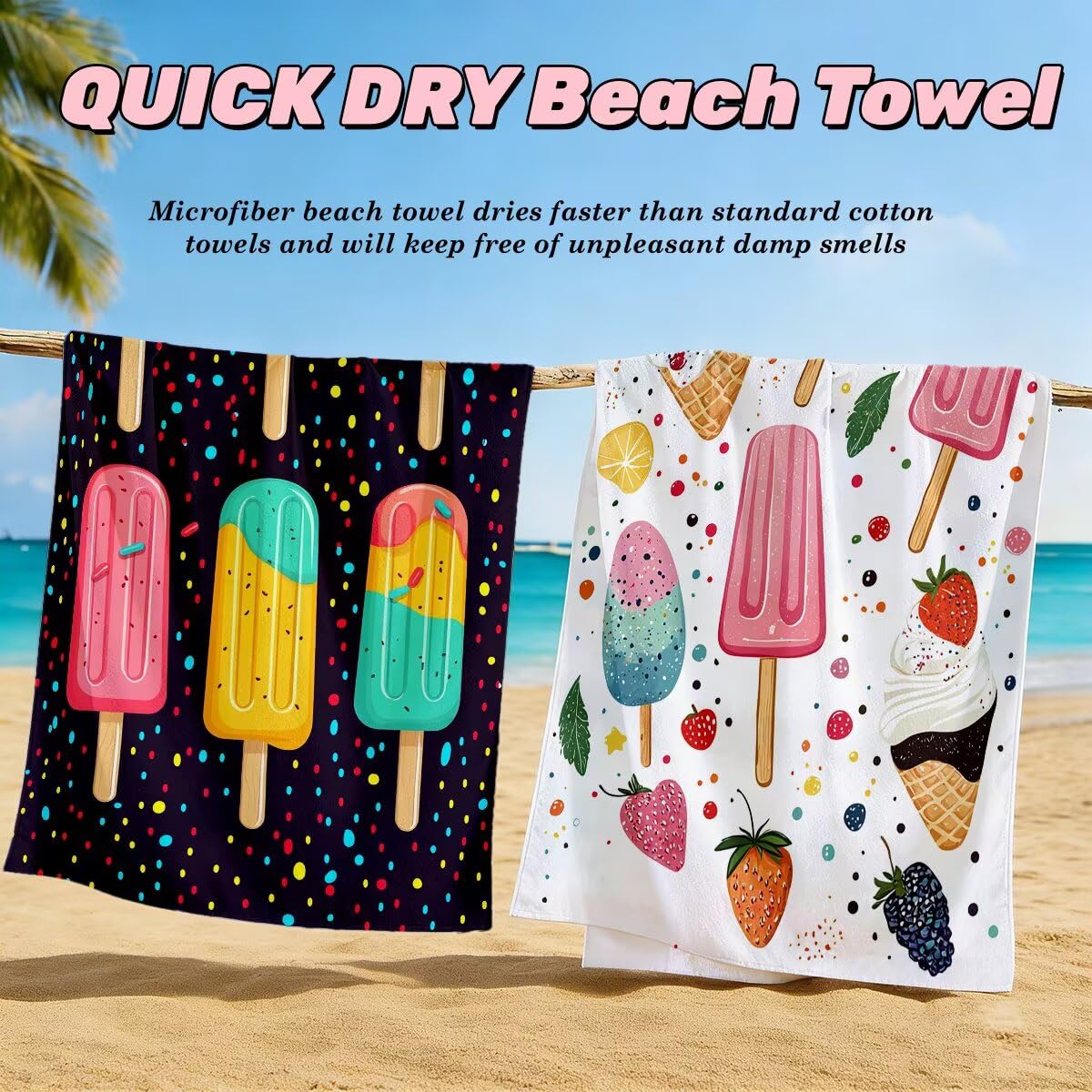 Serviette de Plage XXL 100x220 cm, Lot de 2 Serviette de Bain Microfibre, Anti Sable Serviettes Plage, Séchage Rapide Drap de Bain pour Homme Femme, Portable Fine Serviettes pour Fitness (Glace) -4087